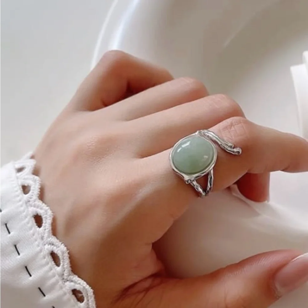 925 Sterling Silver Jade Oval Open Ring E12-3741